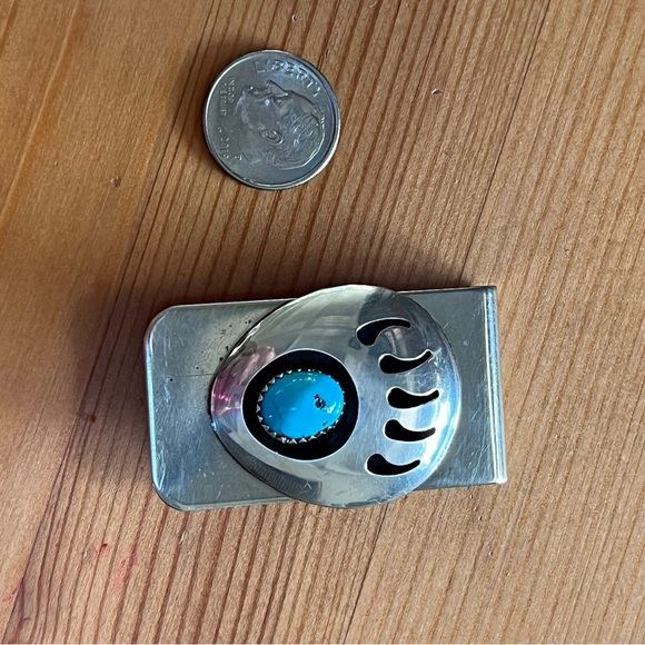 Navajo Native American handmade sterling Silver Turquoise Bear Claw Money-clip! - Picture 7 of 7